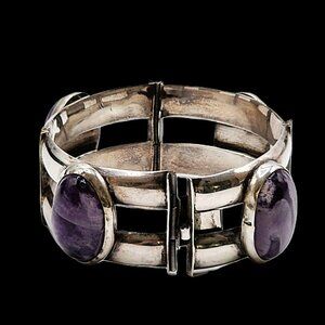 Vintage Sterling Silver Mexican Modernist Amethyst Bracelet 49.2 g - Signed ERR